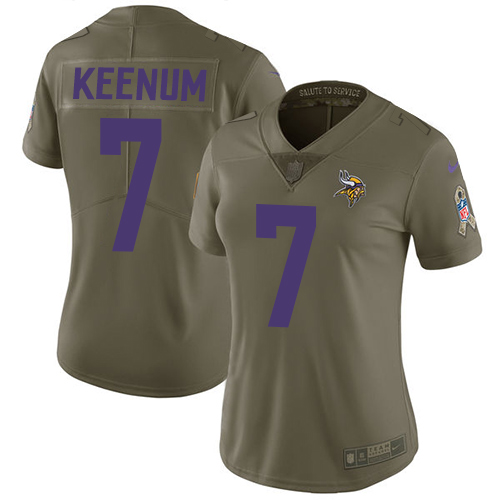 Nike Vikings #7 Case Keenum Olive Women's Stitched NFL Limited Salute to Service Jersey
